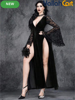 Women's Black Velvet Gothic Dark Romantic Halloween Party Dress