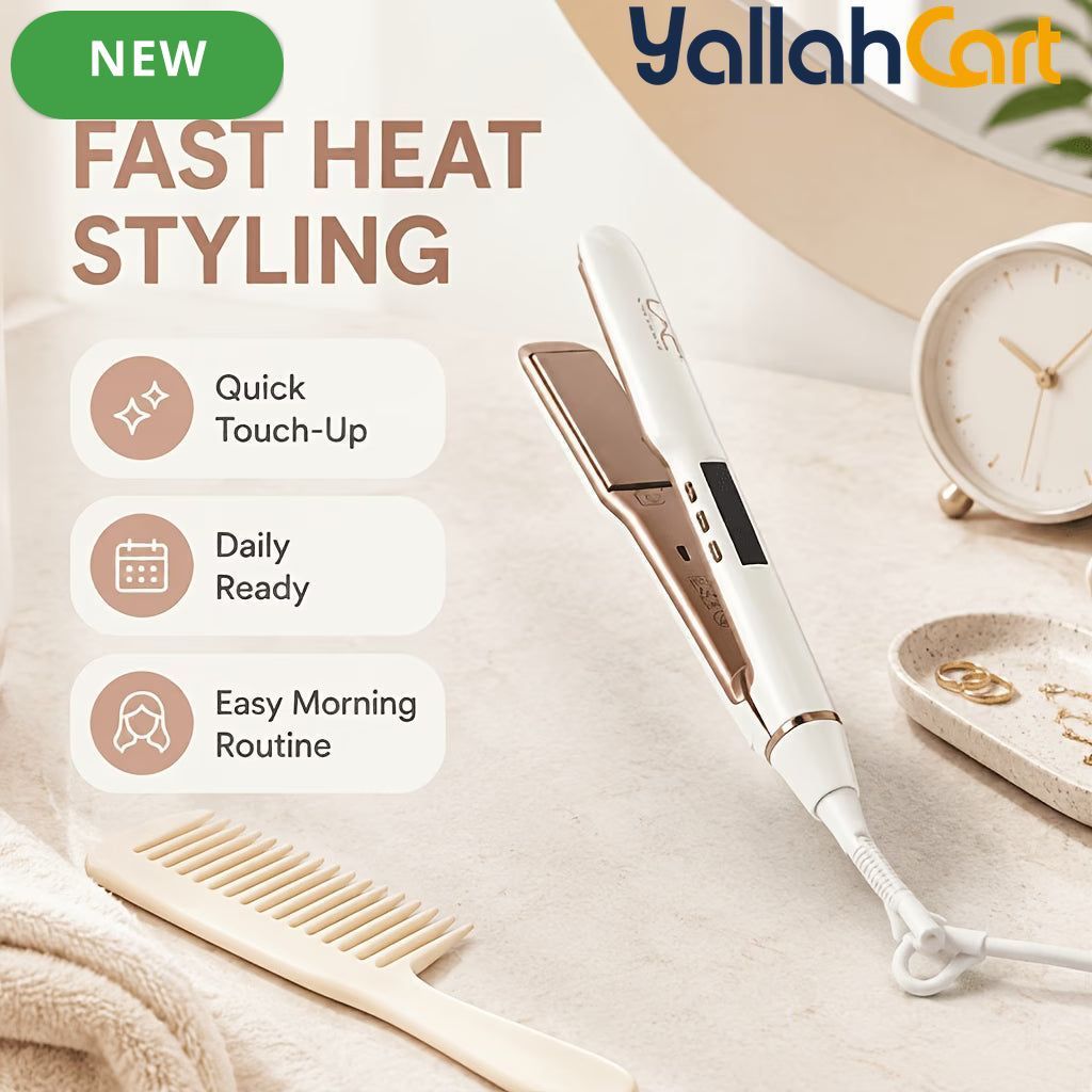 White Rose Golden Travel Hair Straightener – Ceramic Flat Iron with Travel Bag