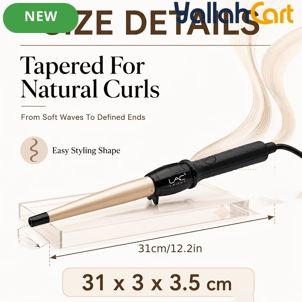 Professional Tapered Curling Wand with Negative Ion Technology – Champagne