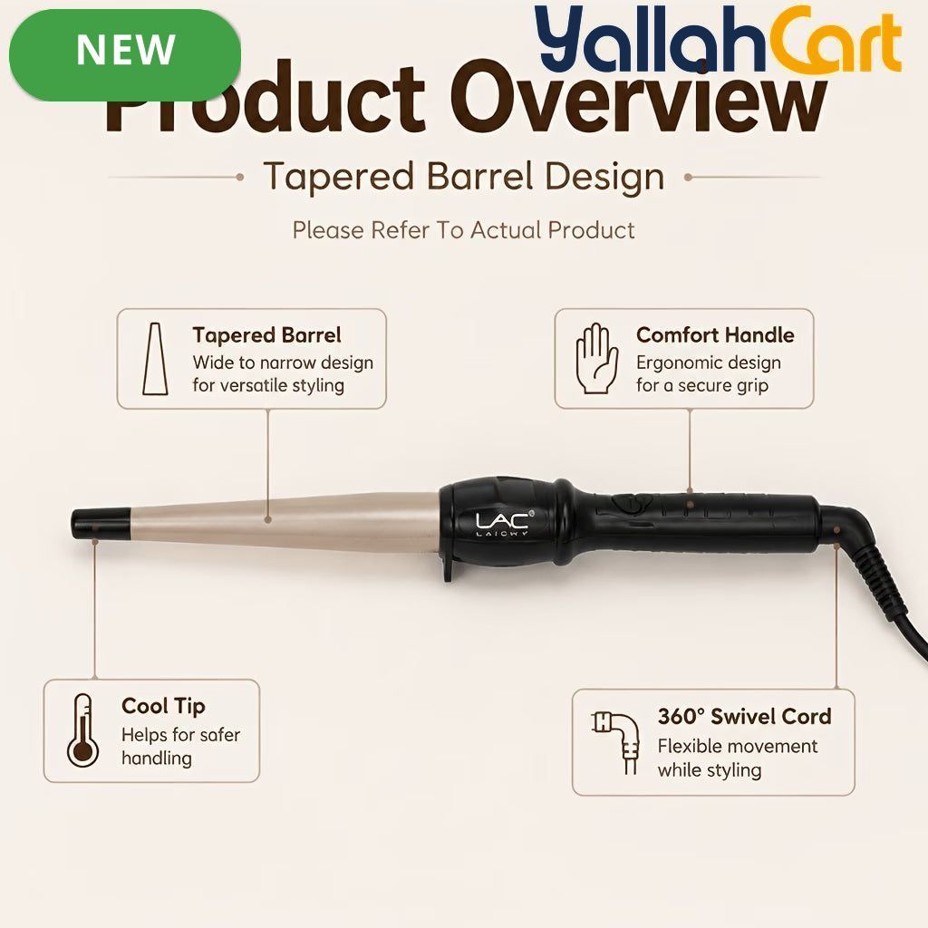 Professional Tapered Curling Wand with Negative Ion Technology – Champagne