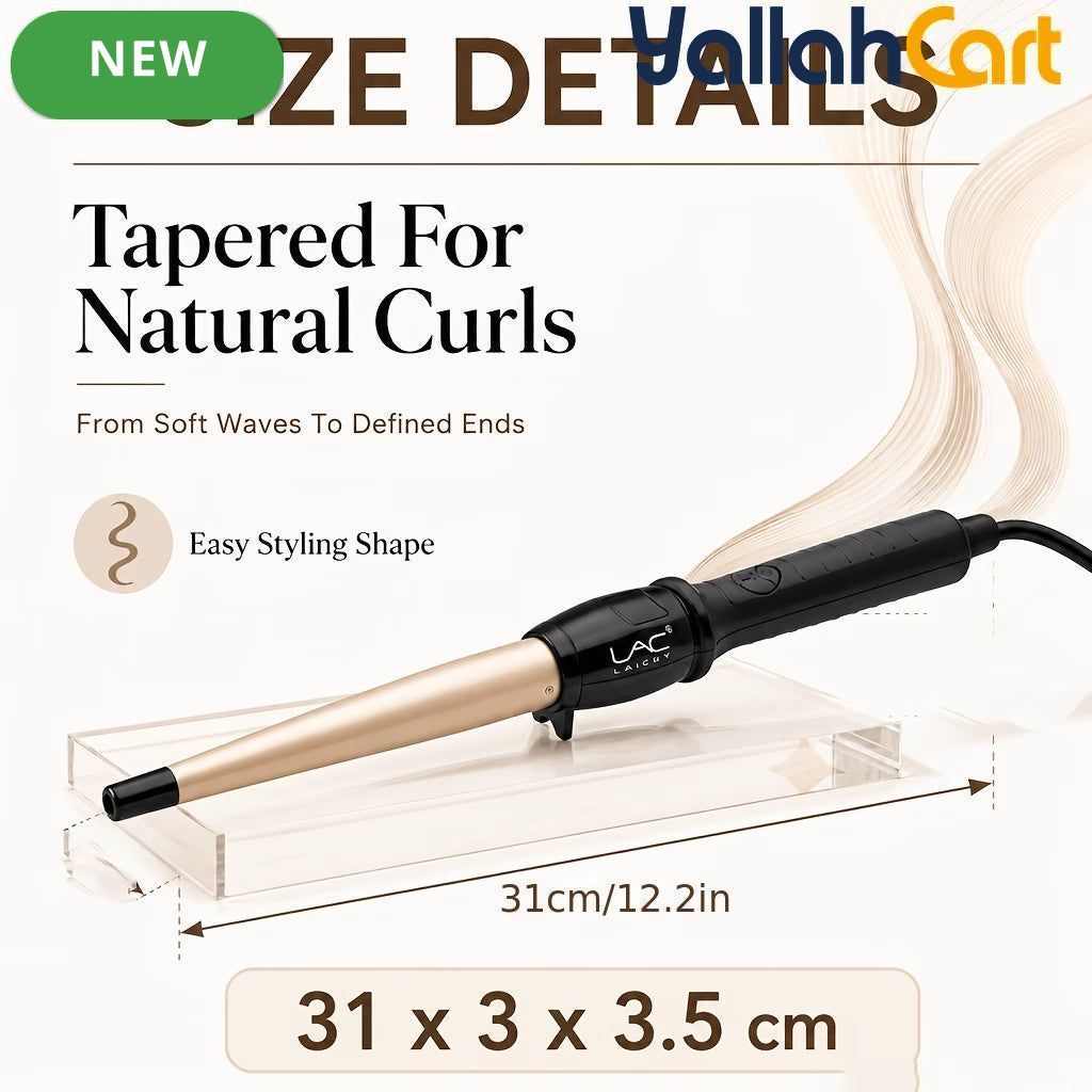 Professional Tapered Curling Wand with Negative Ion Technology – Champagne