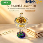 Luxury Crystal Oud Bakhoor Burner – Golden Inner Cup with Vented Cover & Multicolor Base