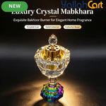 Luxury Crystal Oud Bakhoor Burner – Golden Inner Cup with Vented Cover & Multicolor Base