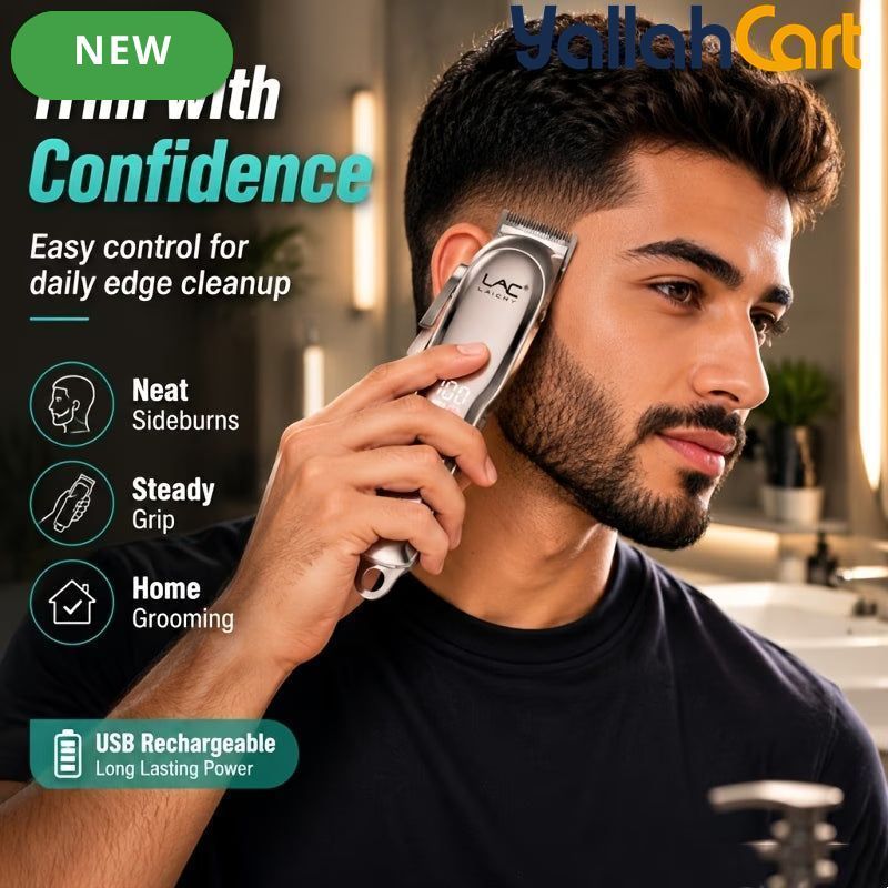Rose Golden Metal Hair Trimmer – Cordless Electric Hair Clipper with LED Battery Display