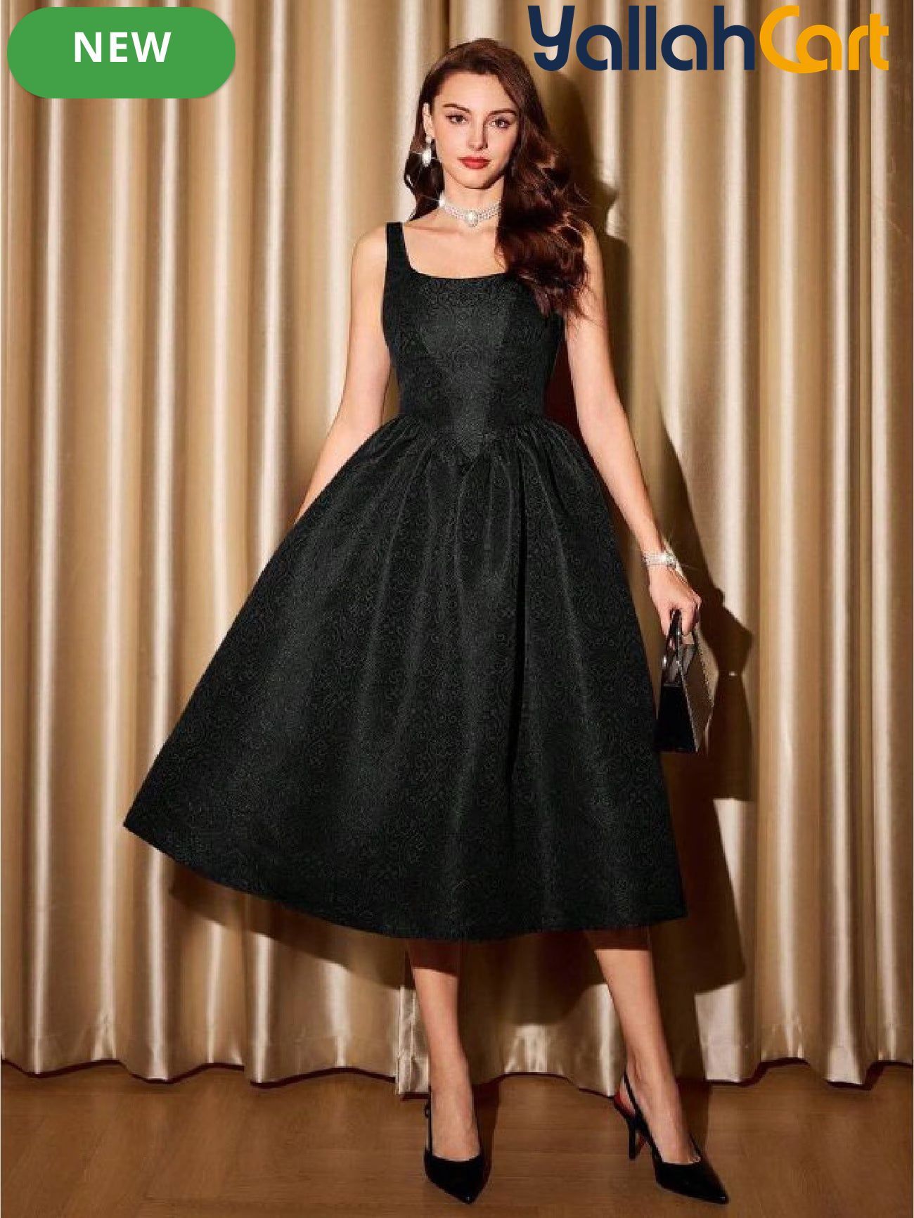 Elegant Women's Jacquard Dress with Pockets