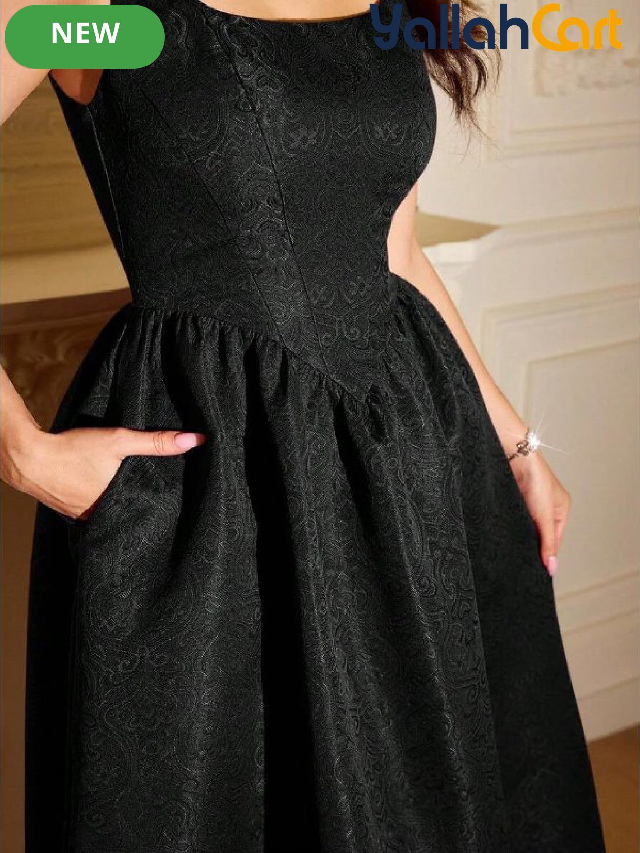 Elegant Women's Jacquard Dress with Pockets