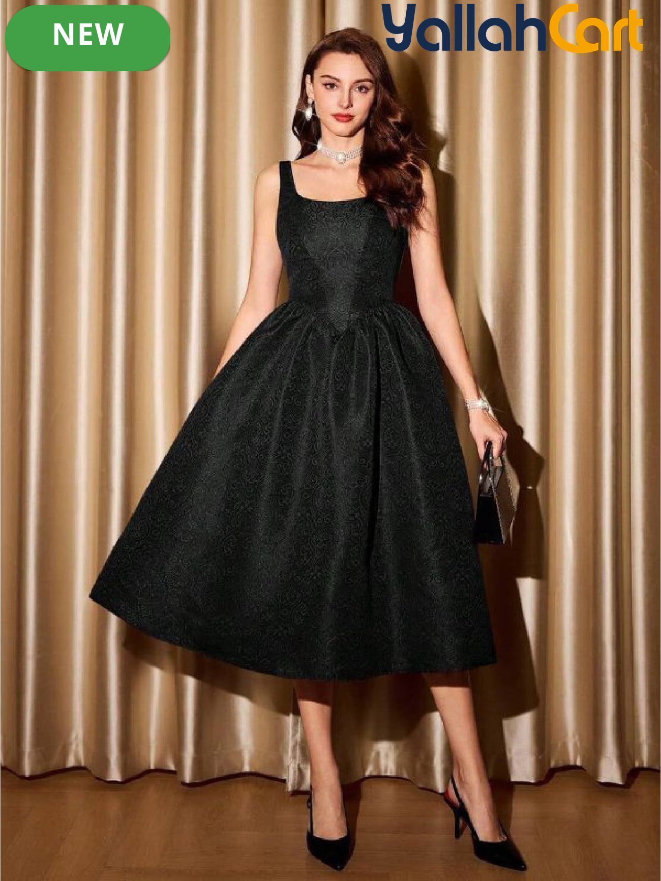 Elegant Women's Jacquard Dress with Pockets