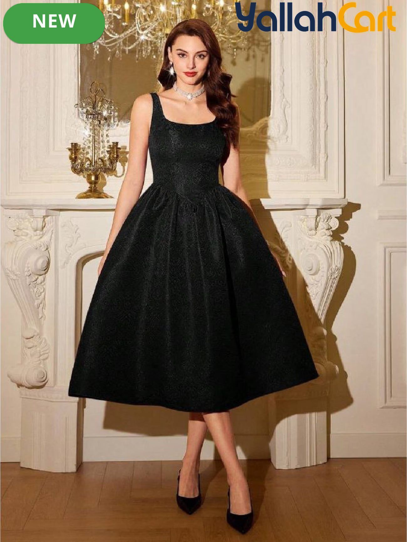 Elegant Women's Jacquard Dress with Pockets