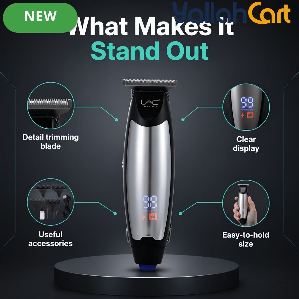 Men's Silvery Cordless Hair Trimmer & Clipper Kit with LCD Display