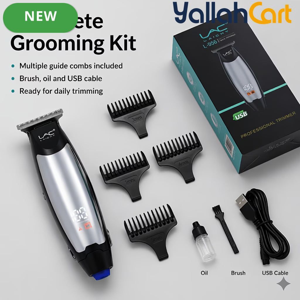 Men's Silvery Cordless Hair Trimmer & Clipper Kit with LCD Display
