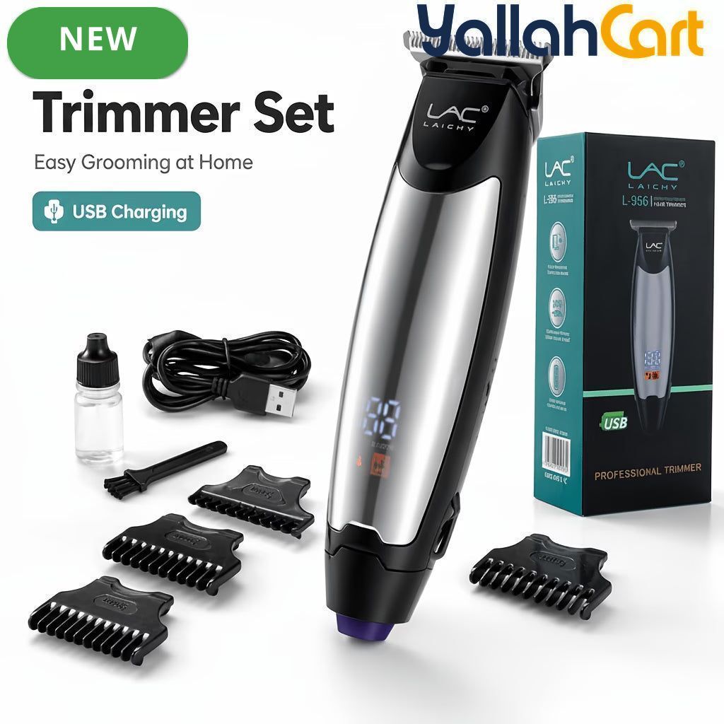 Men's Silvery Cordless Hair Trimmer & Clipper Kit with LCD Display