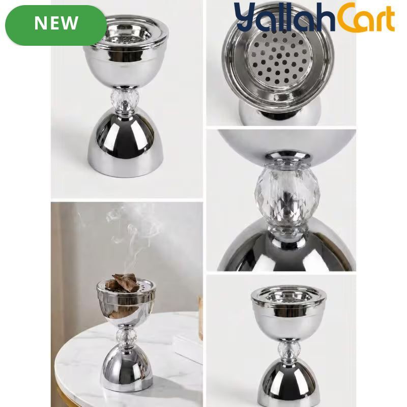 Luxury Stainless Steel Incense Holder – Chrome-Plated Crystal Detail with Spherical Base