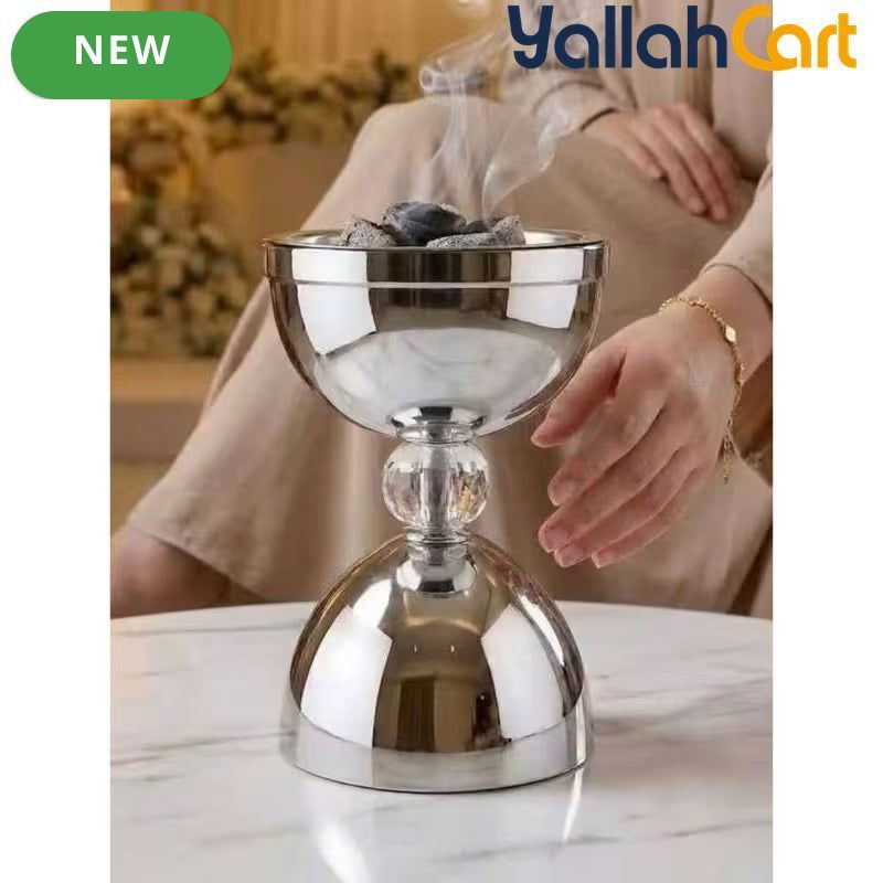 Luxury Stainless Steel Incense Holder – Chrome-Plated Crystal Detail with Spherical Base