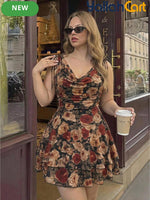 Women's Vintage Print Asymmetric A-Line Mini Dress