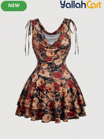 Women's Vintage Print Asymmetric A-Line Mini Dress