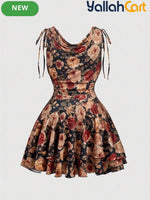 Women's Vintage Print Asymmetric A-Line Mini Dress
