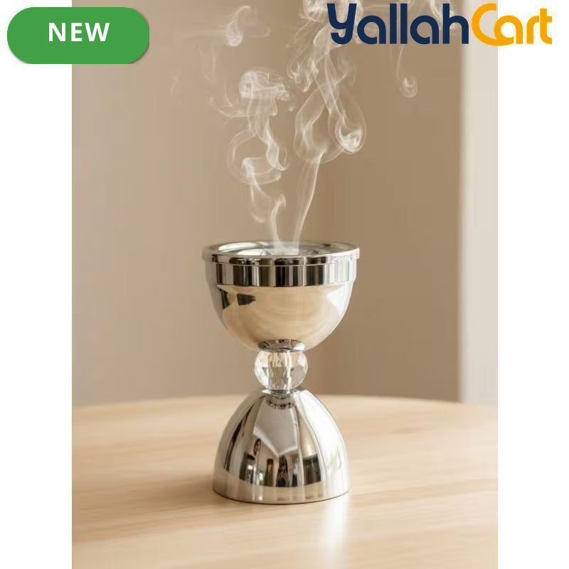 Luxury Stainless Steel Incense Holder – Chrome-Plated Crystal Detail with Spherical Base
