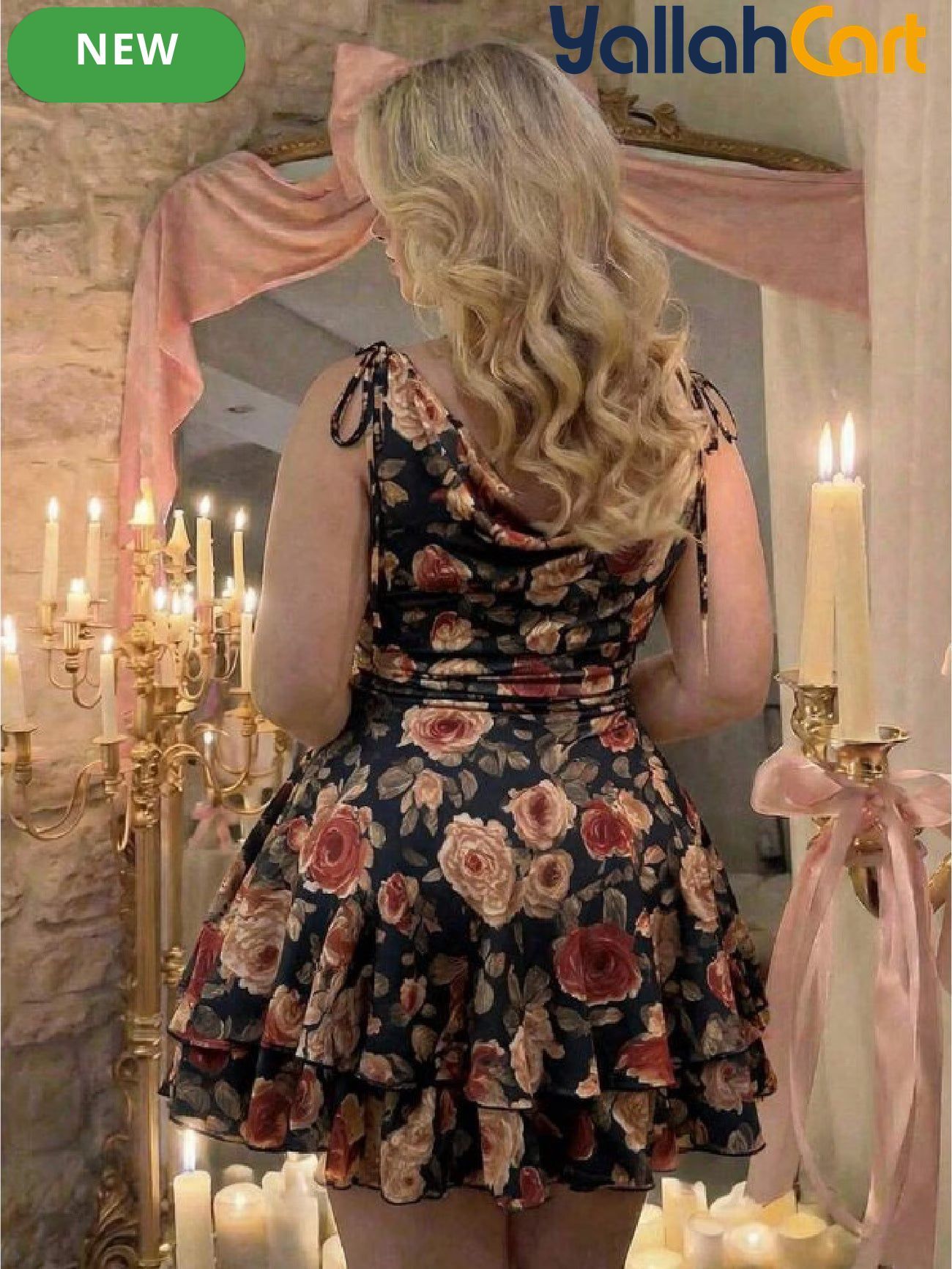 Women's Vintage Print Asymmetric A-Line Mini Dress
