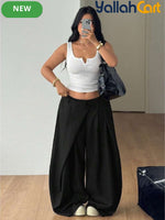 Plus Size Women’s High-Waist Wide-Leg Pants – Oversized Casual 90s Streetwear Trousers