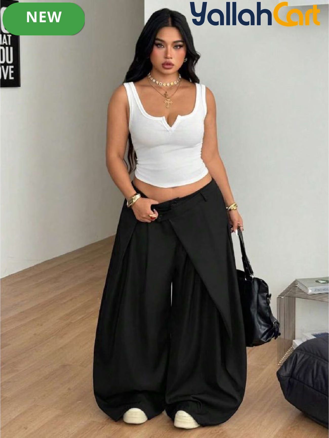 Plus Size Women’s High-Waist Wide-Leg Pants – Oversized Casual 90s Streetwear Trousers
