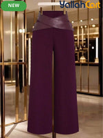Plus Size Women’s Leather Pants with Trim Detail – Classic Fall & Winter Trousers