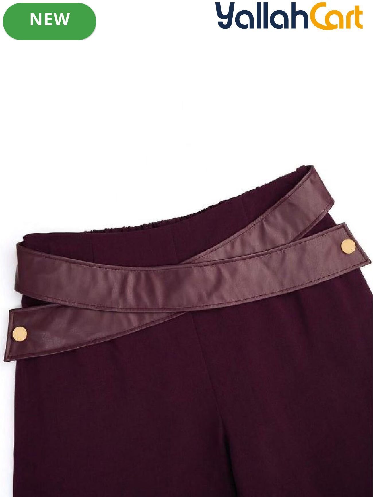 Plus Size Women’s Leather Pants with Trim Detail – Classic Fall & Winter Trousers