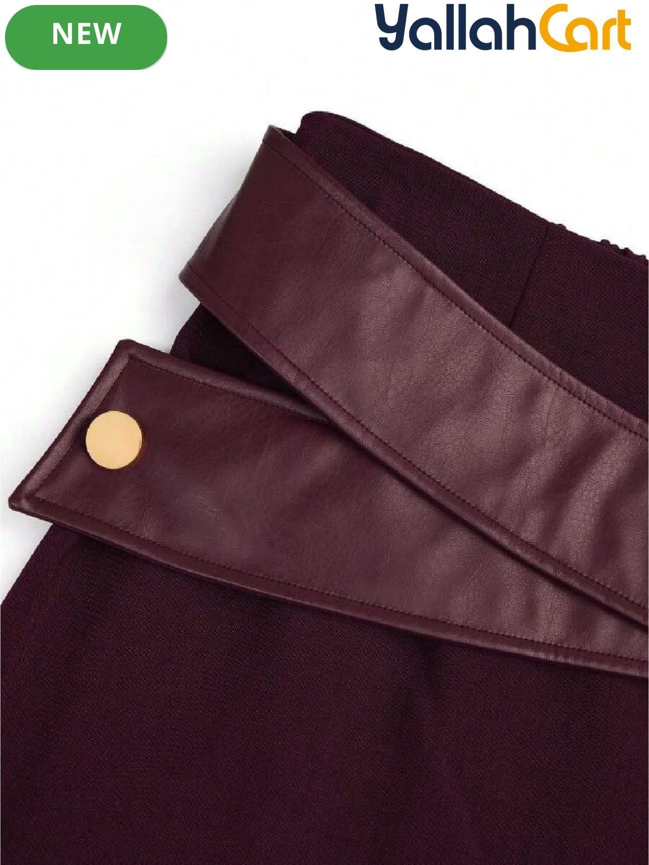 Plus Size Women’s Leather Pants with Trim Detail – Classic Fall & Winter Trousers
