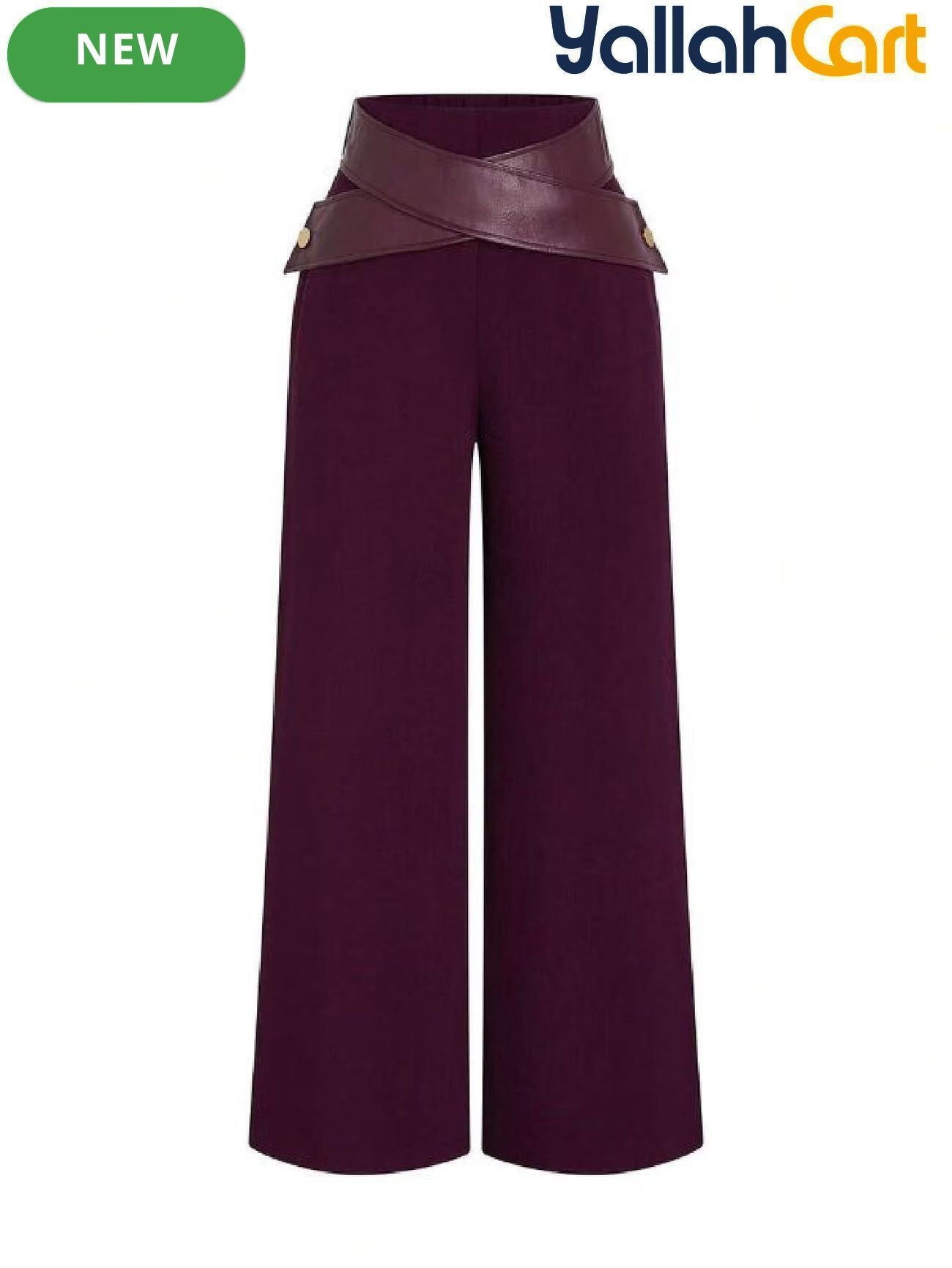 Plus Size Women’s Leather Pants with Trim Detail – Classic Fall & Winter Trousers