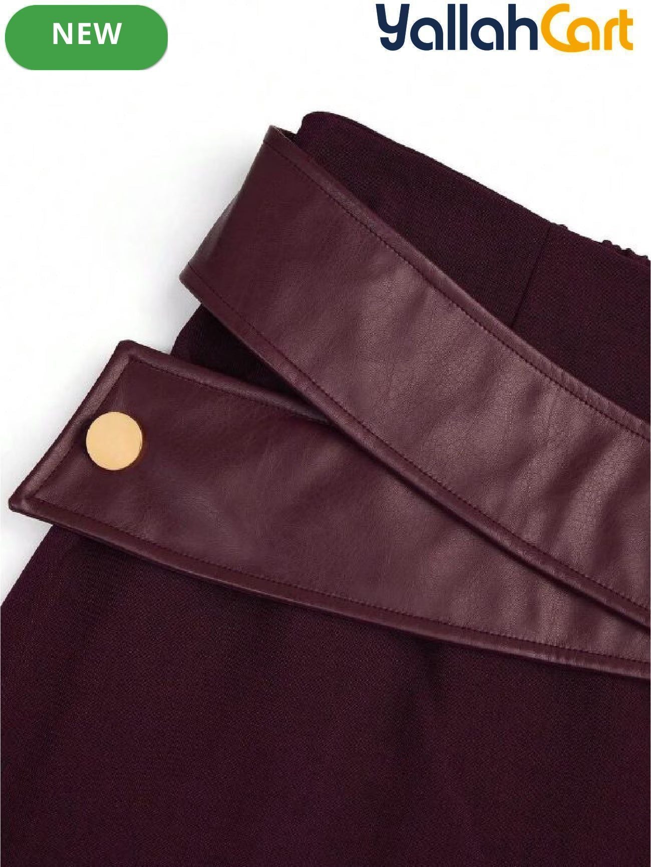 Plus Size Women’s Leather Pants with Trim Detail – Classic Fall & Winter Trousers
