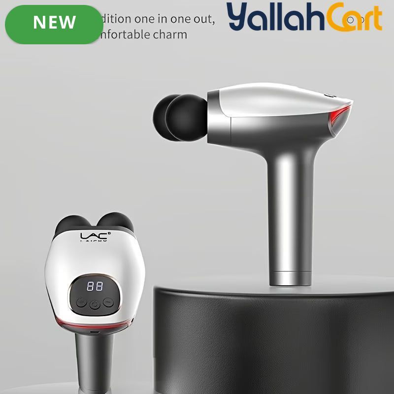 Twin-Head Percussion Massager – Silvery Electric Fascial Massage Gun with LED Display for Desk Workers & Fitness Enthusiasts