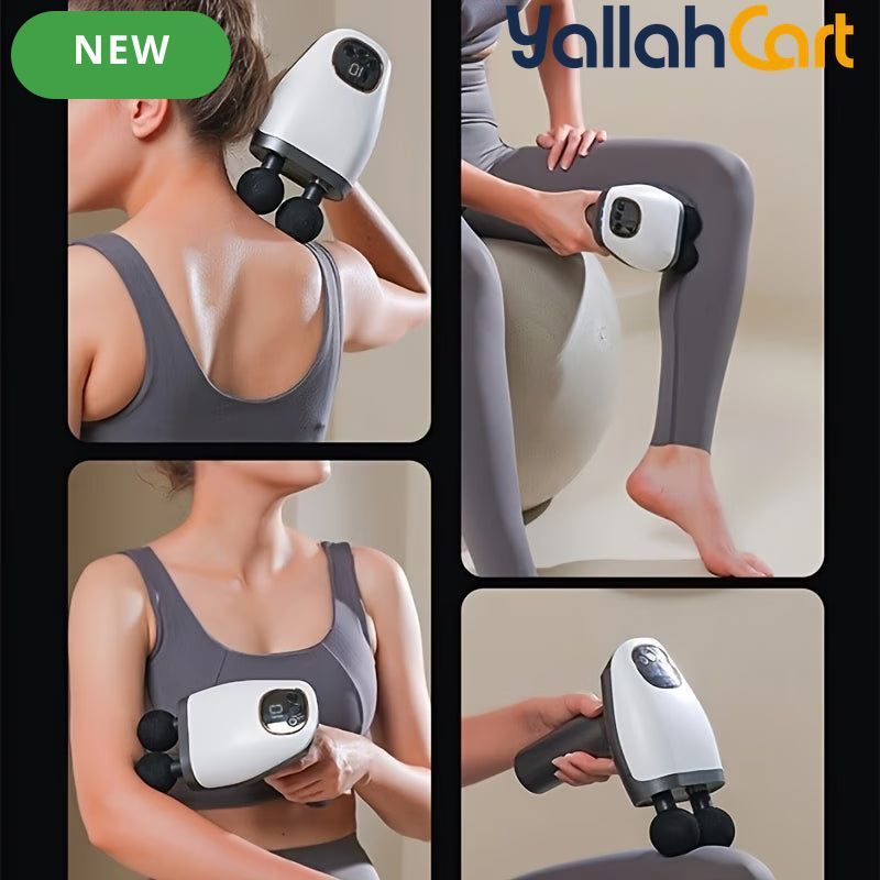 Twin-Head Percussion Massager – Silvery Electric Fascial Massage Gun with LED Display for Desk Workers & Fitness Enthusiasts
