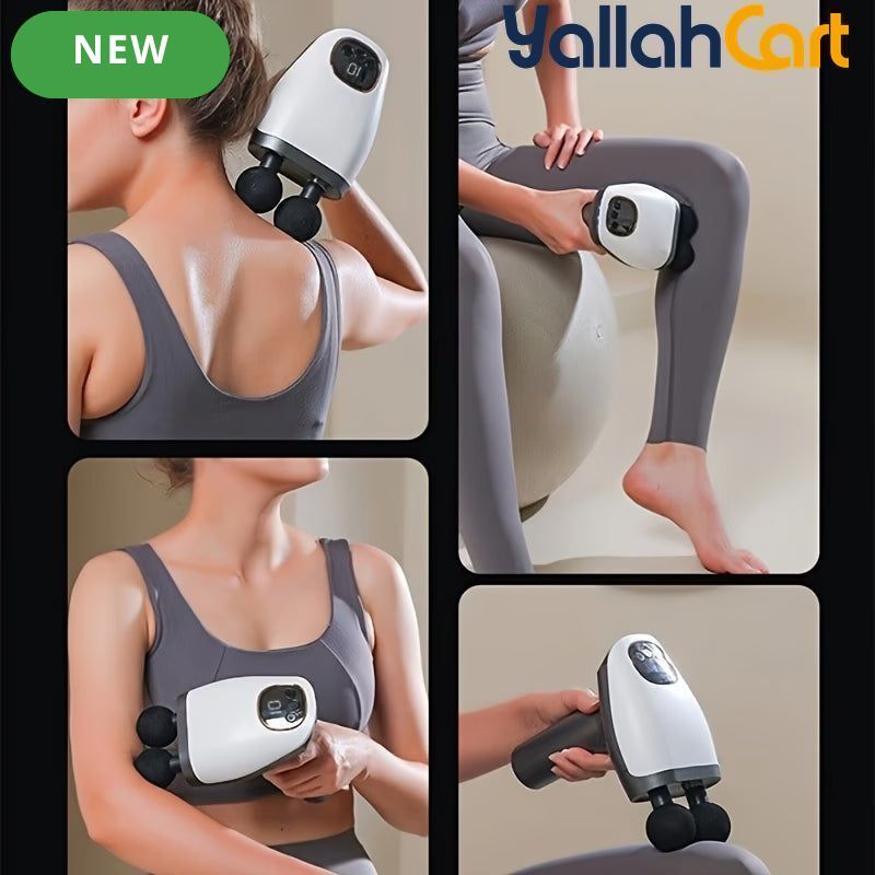 Twin-Head Percussion Massager – Silvery Electric Fascial Massage Gun with LED Display for Desk Workers & Fitness Enthusiasts