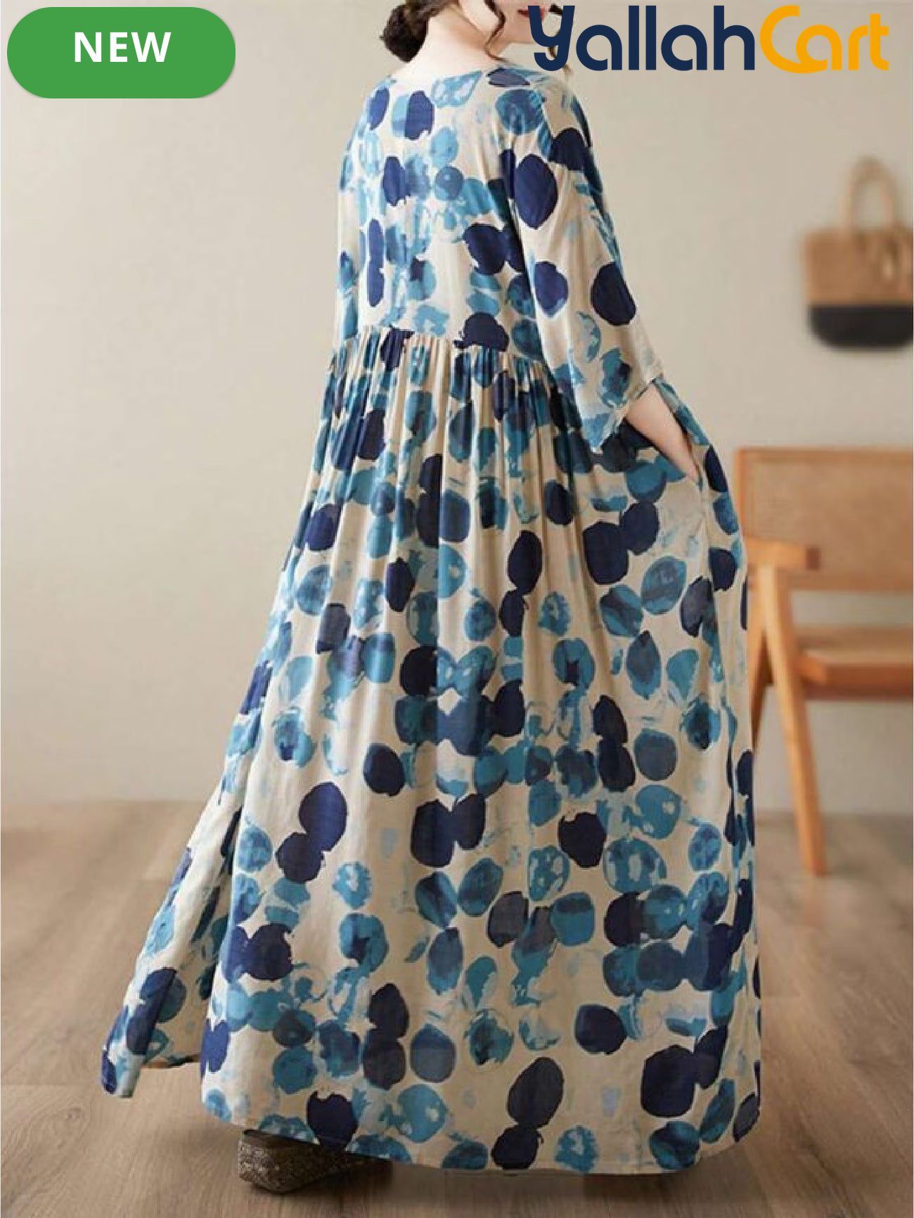 Elegant Summer Halloween Maxi Dress for Women – Casual A-Line Dress with Round Neck, Batwing Sleeves & Pockets