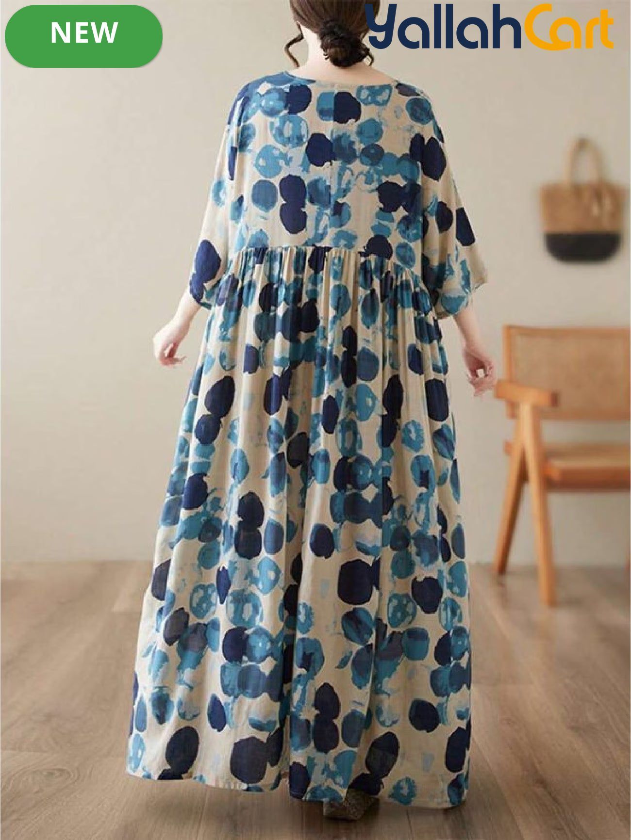 Elegant Summer Halloween Maxi Dress for Women – Casual A-Line Dress with Round Neck, Batwing Sleeves & Pockets