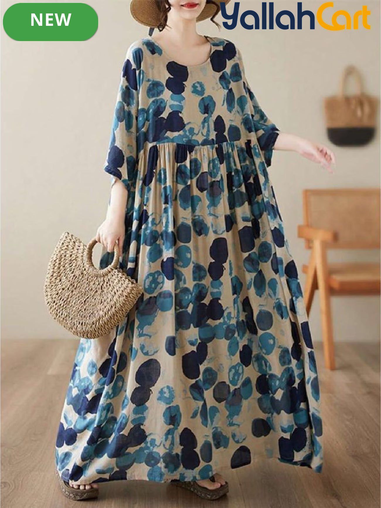 Elegant Summer Halloween Maxi Dress for Women – Casual A-Line Dress with Round Neck, Batwing Sleeves & Pockets