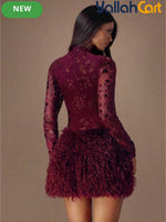 Elegant Long Sleeve Floral Patchwork Dress with Fringe Hem