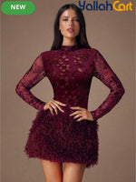 Elegant Long Sleeve Floral Patchwork Dress with Fringe Hem
