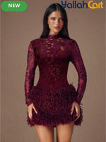 Elegant Long Sleeve Floral Patchwork Dress with Fringe Hem