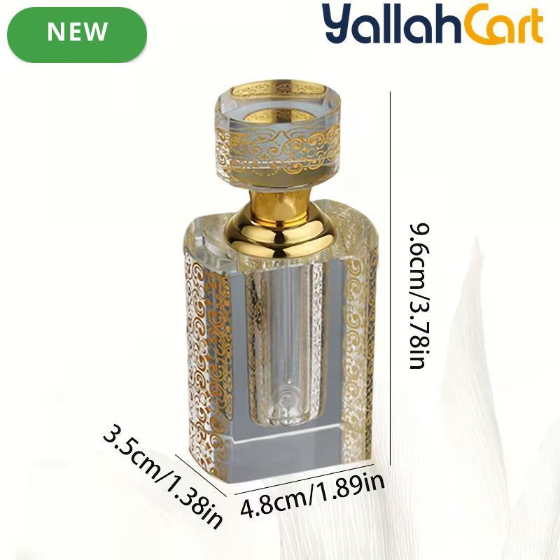 6ml Transparent Crystal Fragrance Bottle – Refillable Portable Oil Container with Golden Cap