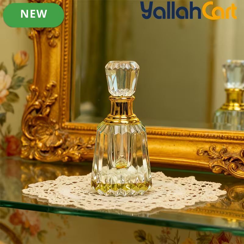 6ml Transparent Crystal Fragrance Bottle – Refillable Portable Oil Container with Golden Cap