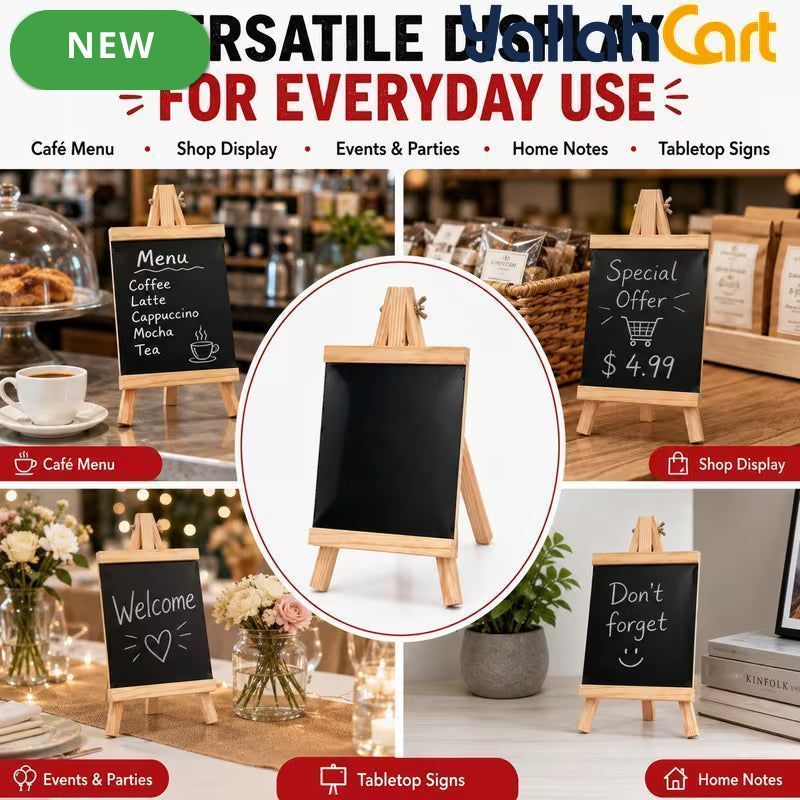 20 × 36cm Mini Chalkboard with Wooden Easel – Reusable Tabletop Message & Menu Sign