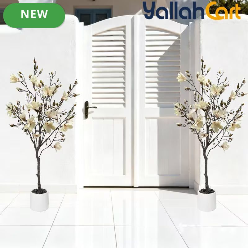 150cm Artificial Magnolia Tree with White Planter – Realistic Faux Plant for Home & Office Décor