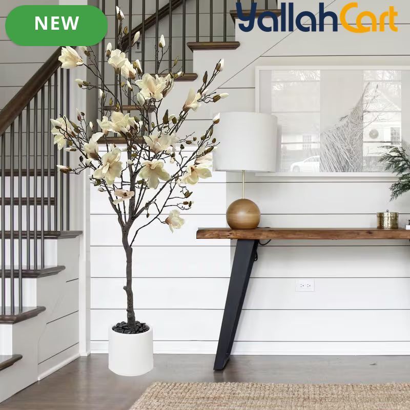 150cm Artificial Magnolia Tree with White Planter – Realistic Faux Plant for Home & Office Décor