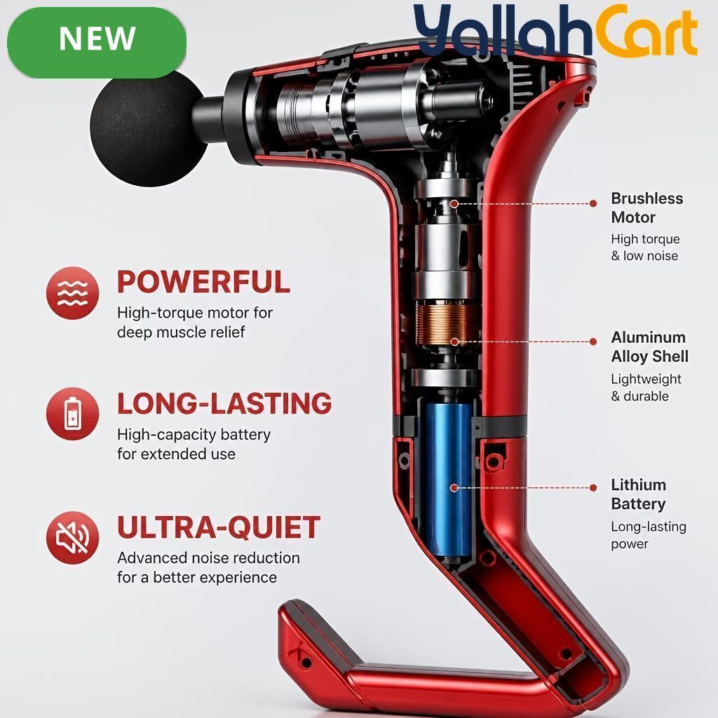 Adjustable Bendable Handle Massage Gun - Red | Multi-Speed Deep Tissue Muscle Massager