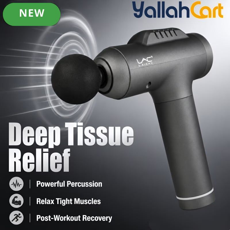 7-Head Handheld Percussion Massage Gun – Deep Muscle Massager – Full Body – Black