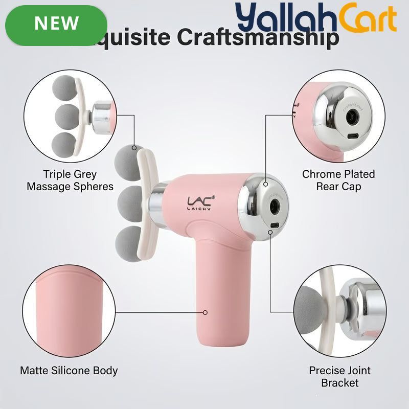 Portable Triple Head Muscle Massager, Pink, Compact Percussion Massage Gun