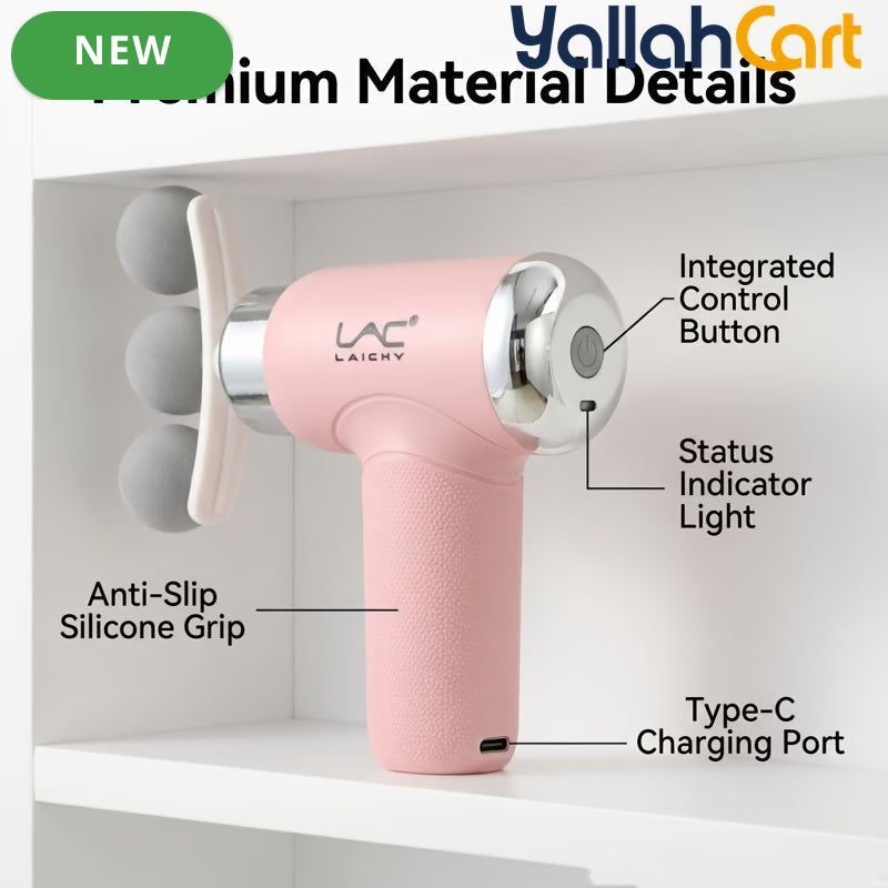Portable Triple Head Muscle Massager, Pink, Compact Percussion Massage Gun