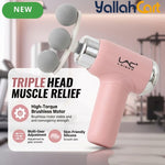 Portable Triple Head Muscle Massager, Pink, Compact Percussion Massage Gun