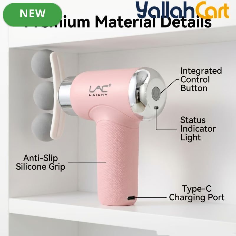 Portable Triple Head Muscle Massager, Pink, Compact Percussion Massage Gun