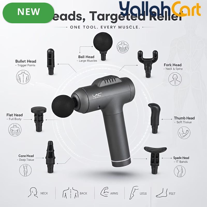 7-Head Handheld Percussion Massage Gun – Black